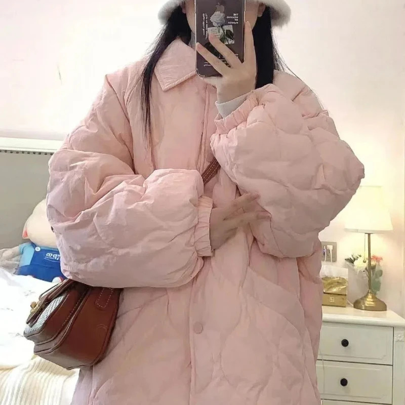 Autumn Winter Fashion Long Sleeve Solid Stand Collar Parkas Womens Clothing Korean Button Warm Allmatch Simplicity Trend Tops 251017