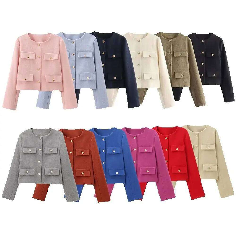 Winter New Product Women's Fashion and Casual Versatile Round Neck Flip Decoration Short Suit Coat