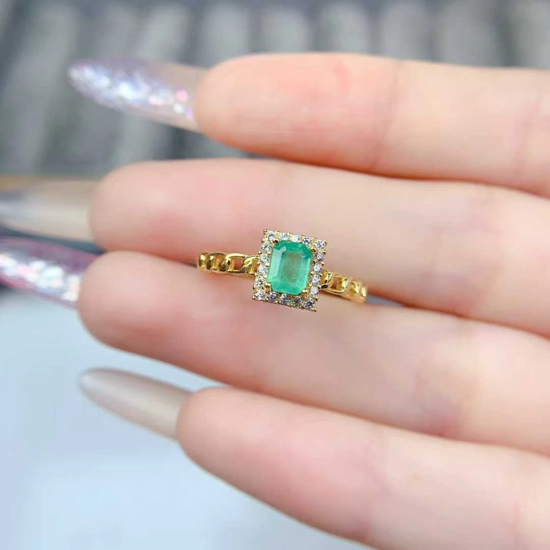 Colombian emerald ring for engagement 4mm*5mm natural emerald jewelry with certificate birthday gift for women