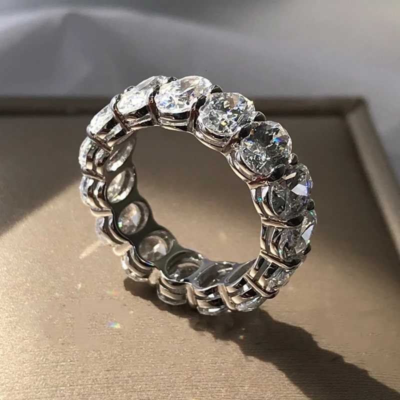 IOGOU 925 Sterling Silver Full Eternity Rings for Women Oval Engagement Band Ring Simulated Diamond Wedding Bridal Stacking RingW251017