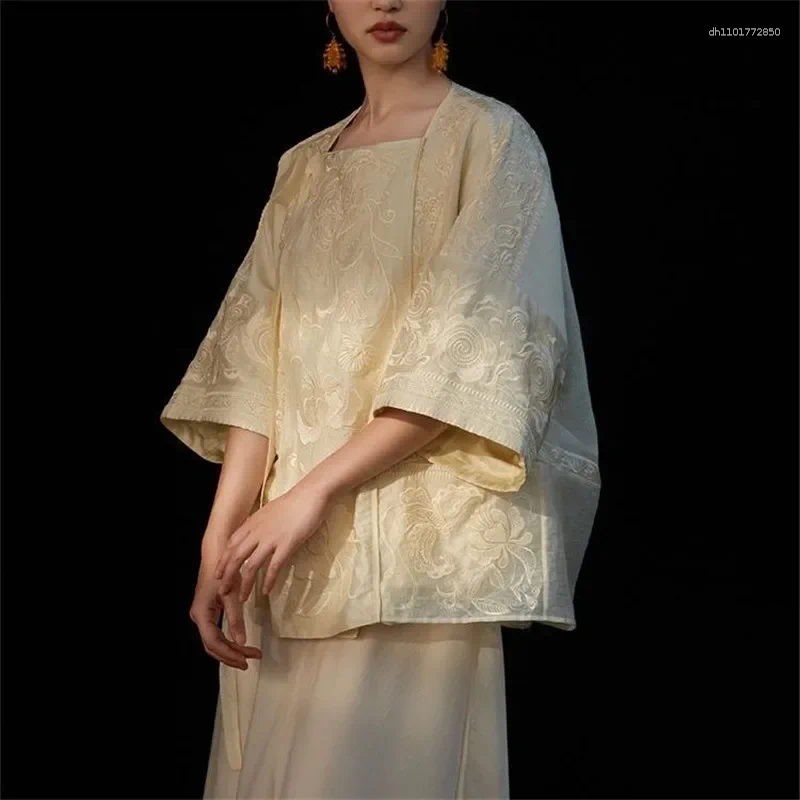 Women's Jackets 2025 Summer Retro Solid Embroidery Jacket Women High-end Square Neck Female Clothing Chinese Style Loose Lace-up Coat