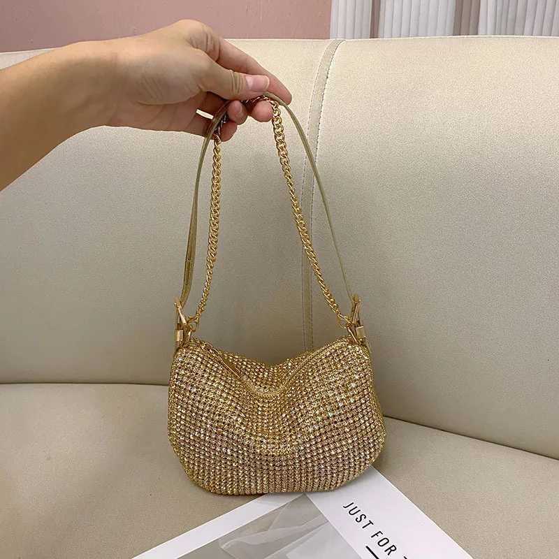 Rhinestone armpit bag semiround bag one shoulder hand carry personalized chain moon bag Z251017