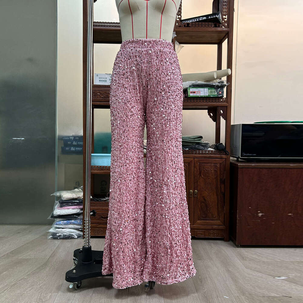 Summer High Waist Slimming Long Women, Solid Color Sequin Fashion Casual Wide Leg Pants For Women B5