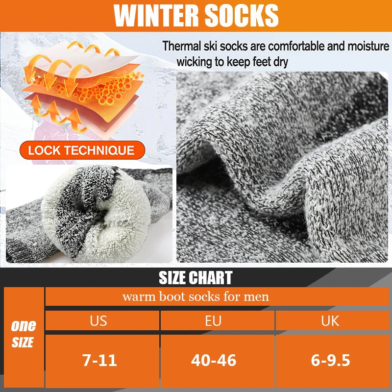 3Pairs Winter Men Socks Super Thick Thermal Mid Calf Socks Warm Wool Skiing Sports Socks 251017