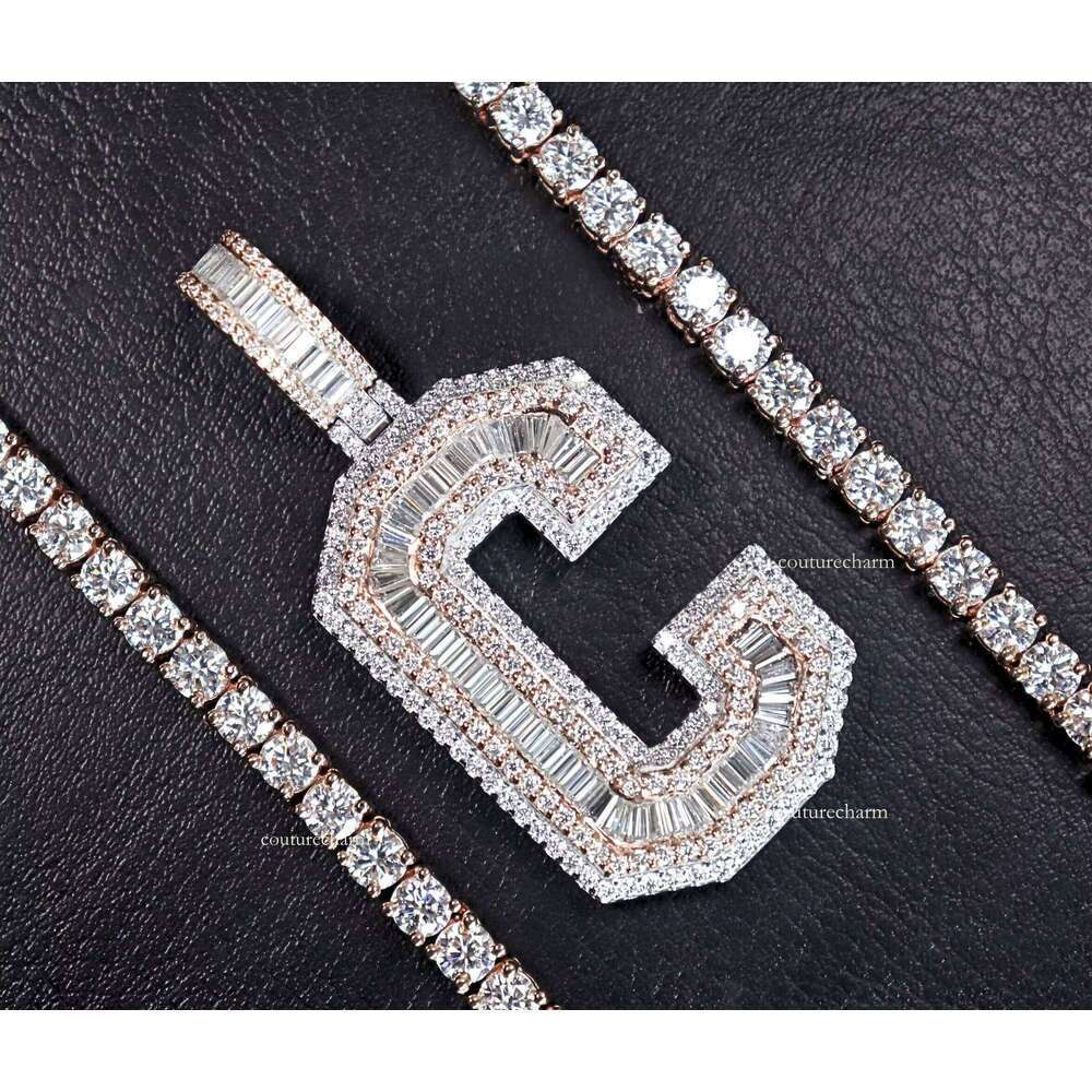 Quality Name Initial C Moissanite Baguette Sier Letter Pendant Gifts and Daily Necessities