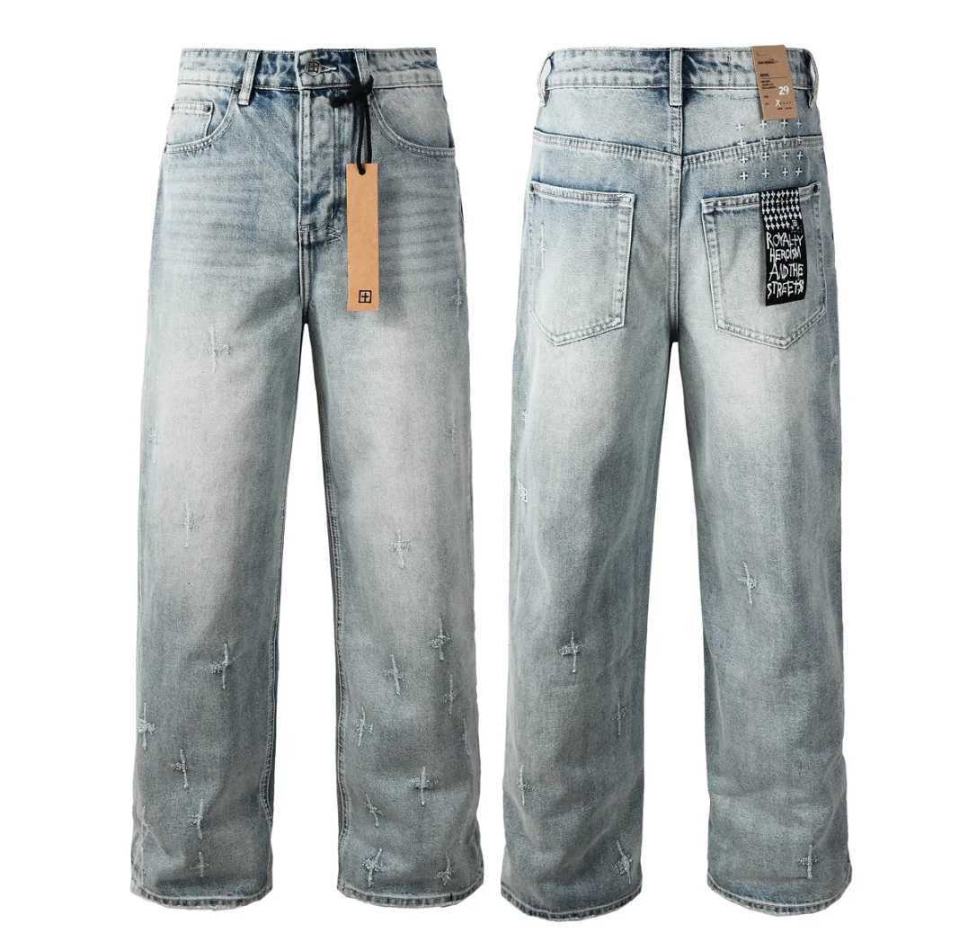 High Quality Cross Jeans 1 High Street Women Men Paint Hole Trend Low Rise Skinny Pants Pleated Ripped Frayed Jeans Y251105