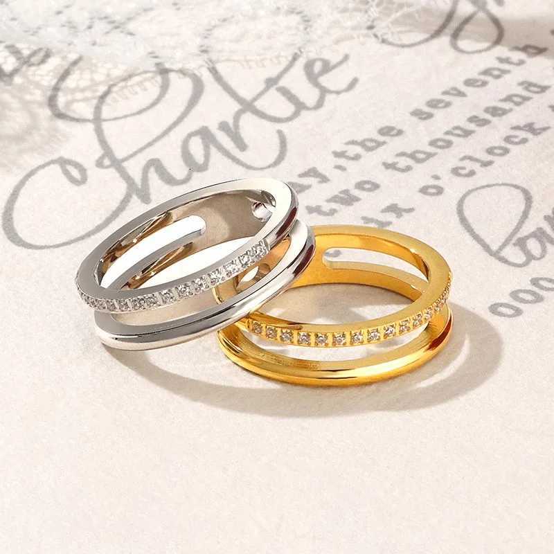 Stainless Steel Pave CZ 2 Layer Ring Wedding Band for Women Girl Size 510W251017