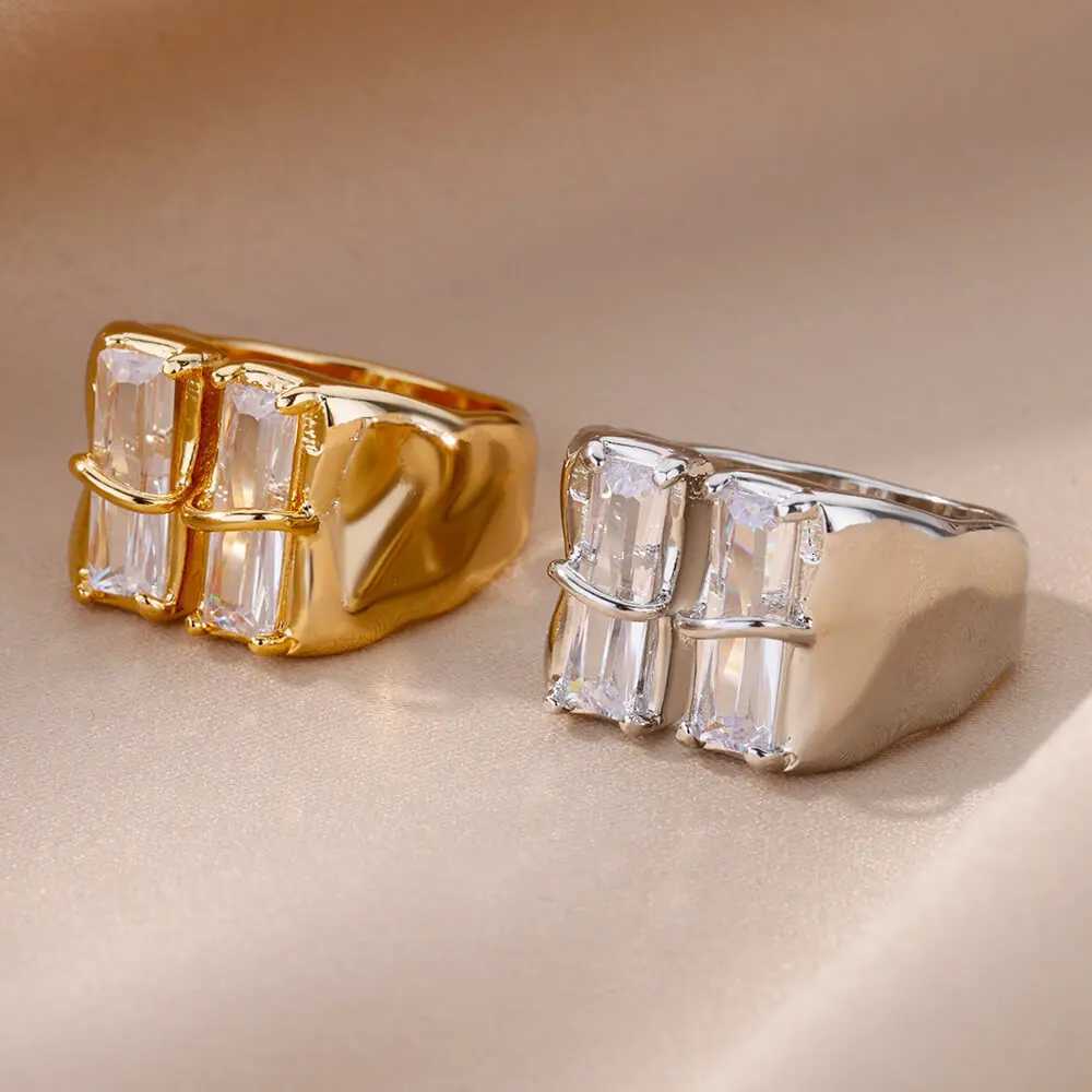 Geometric Zircon Open Ring for Women Stainless Steel Luxury Rhinestone Crystal Ring 2023 New Wedding Jewelry anillos Z251017