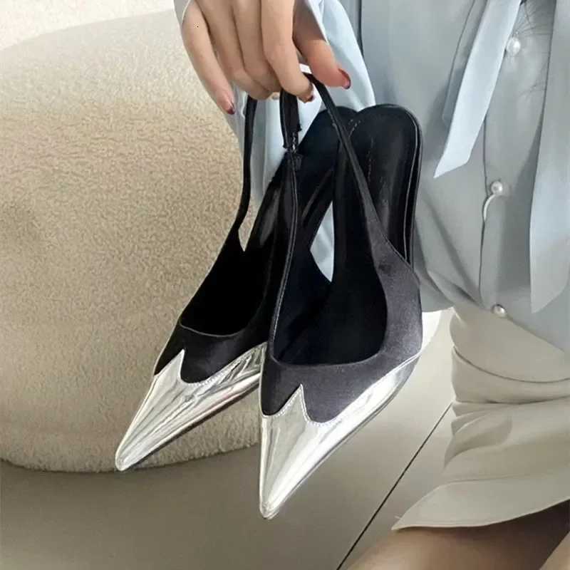 Elegant Mixed Color Thin High Heels Women Sexy Pointed Toe Slingbacks Heeled Sandals Summer Silver Women Pumps Party Dress Shoes Z251015