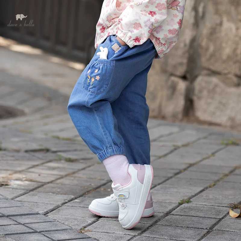 Dave Bella Childrens Pants 2024 New Autumn Girls Trousers Babys Jeans Fashion Cute Casual Pure Cotton Cowboy Pants DB3242341T251017