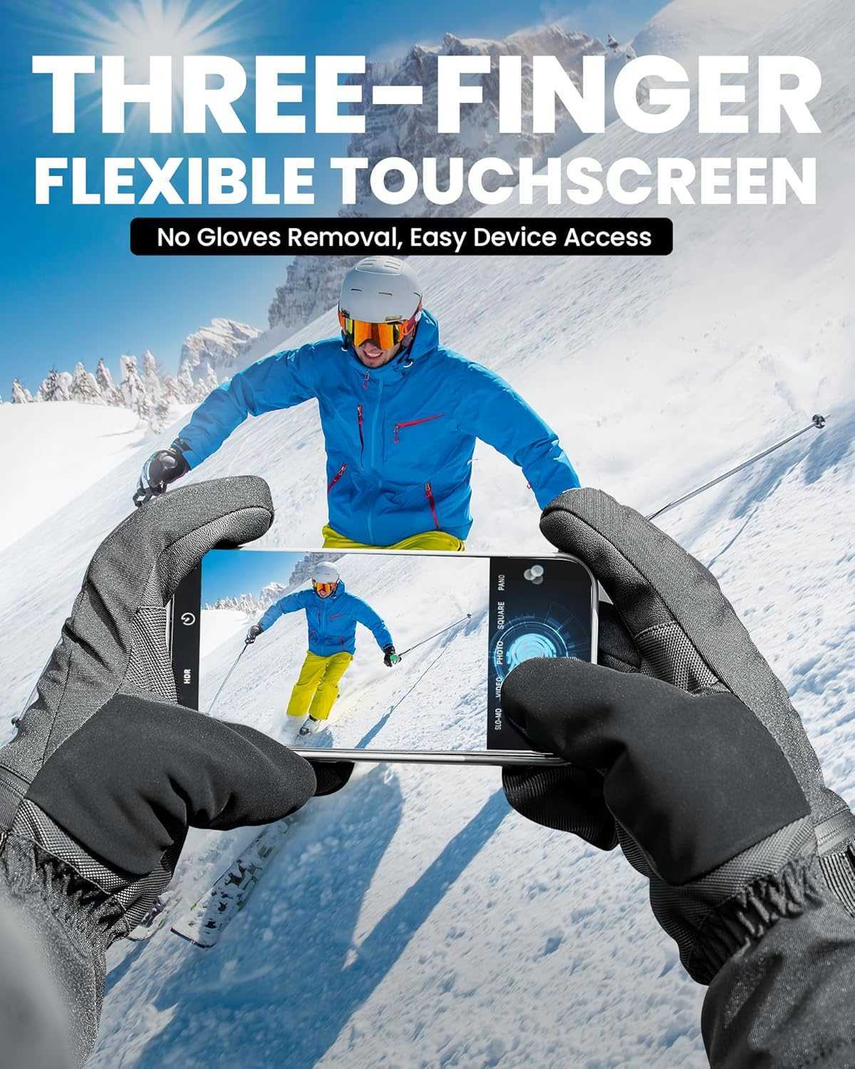 3Finger Ski Gloves for Women Men Waterproof Windproof Ski Mittens Winter Warm Snowboarding Gloves with DoublePocket Z251017