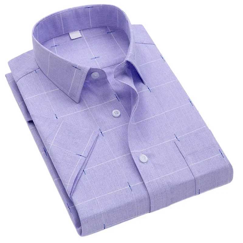 2025 Men Printed Shirt Short Sleeve Summer Soft Smooth Loose Button Down Plaid Thin Ironfree Social Regular Fit Business J251017