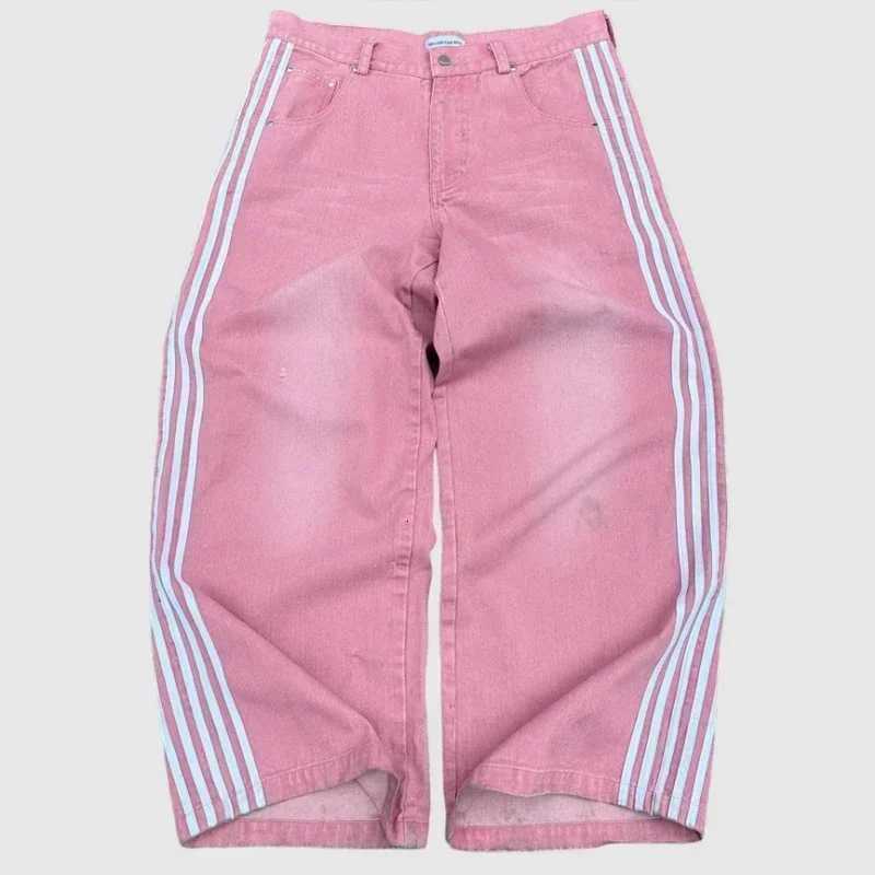 Y2k highwaisted jeans Women Harajuku Trend striped straight leg jeans Hip Hop retro streetwear couple baggy wideleg pants1 Y251105