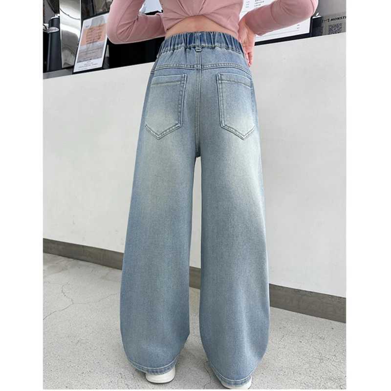 Teen Girls Denim Pants Spring Autumn New Heart Print Hole Wide Leg Pants For 5 6 8 10 12 14 Years Girls Stylish TrousersT251017