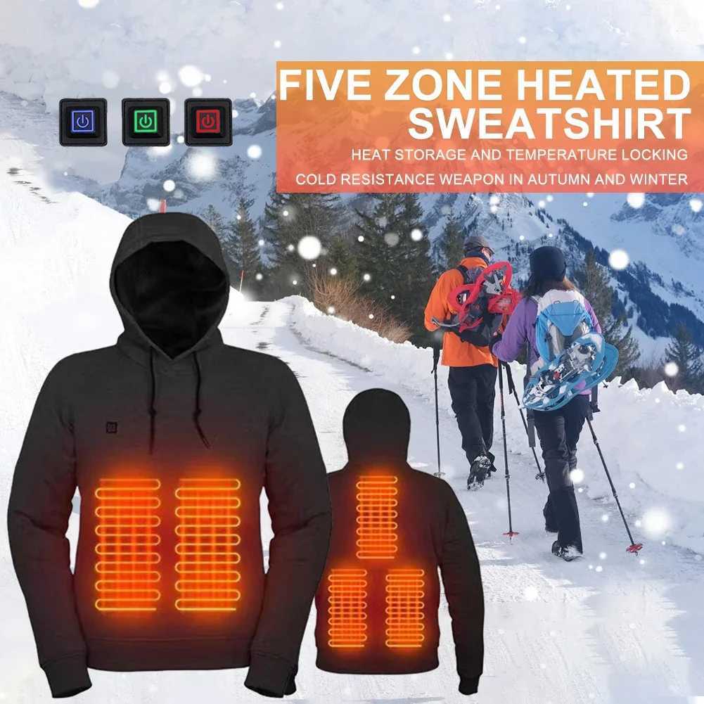 Men Women USB Heating Hoodies USB Rechargeable Long Sleeve Streetwear Loose Coats 3 Heat Levels for Camping Outdoor Work Fishing H251017