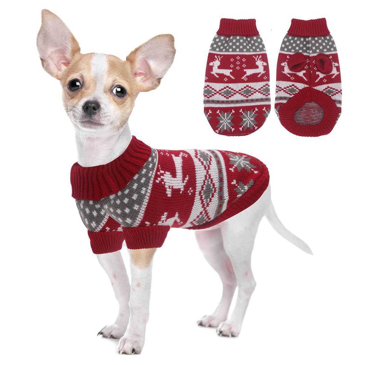 Turtleneck Knitted Dog Sweater Cold Weather Pullover Classic Elk Pattern Warm Winter Dog Christmas Sweater for Small Medium DogsW251017