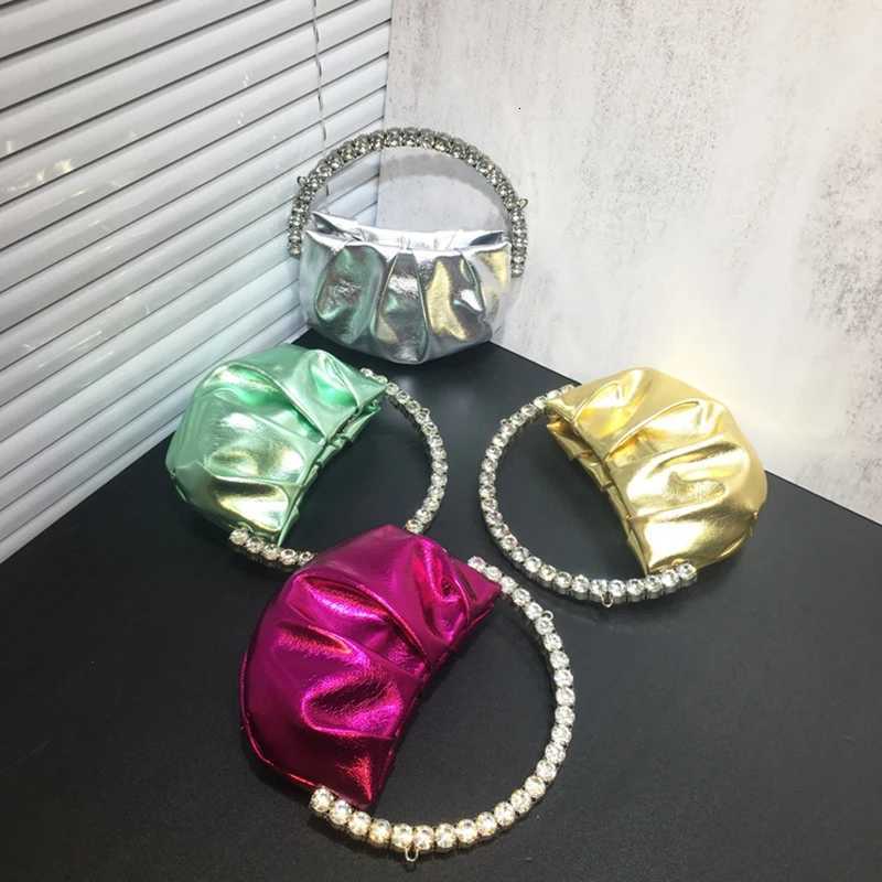 Lady BluePink Diamond Circular Evening Bag Women Fushia Round Handle Rhinestone Dinner Clutch Purse Ladies Half Moon Handbags Z251017