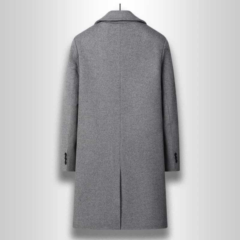Winter Double Breasted Mens Wool Business Casual Long Coat Man Thick Warm Pea Coat Man Trench Coat Fashion Z250918