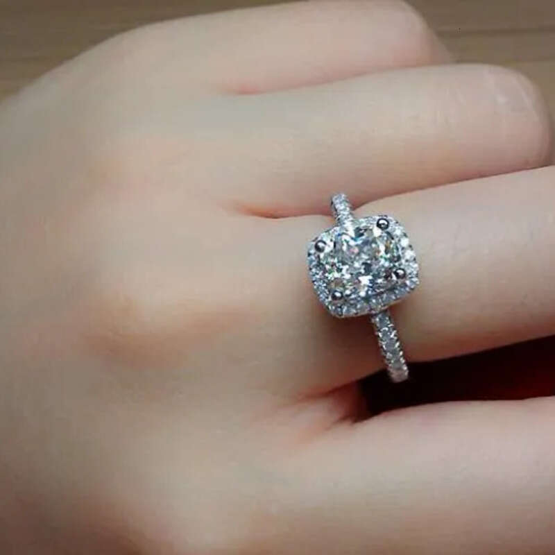 Three Color Hot Sell Jewelry Sterling Sier Cushion Shape White Topaz Women Wedding CZ Dia Classical Geones Ring Gift