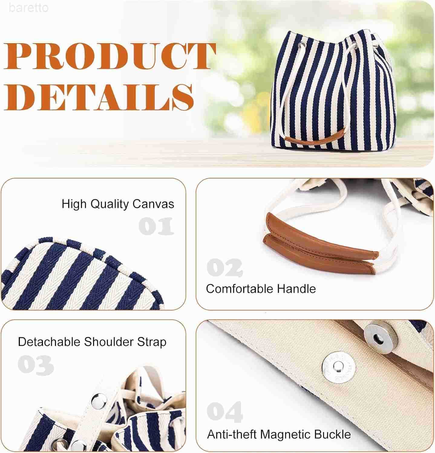 Womens Canvas Tote Small Bucket Shoulder Crossbody Bag Striped Beach Tote Z251017