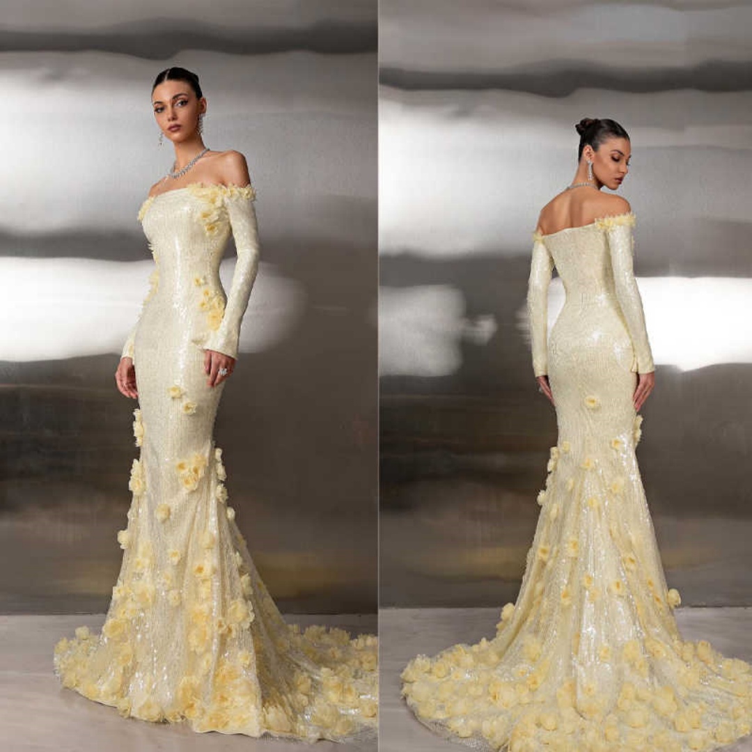 Gorgeous Evening Dresses Mermaid Off Shoulder 3D Flowers Formal Occasion Backless Prom Gowns Party Dresses Custom Made Vestidos de noche