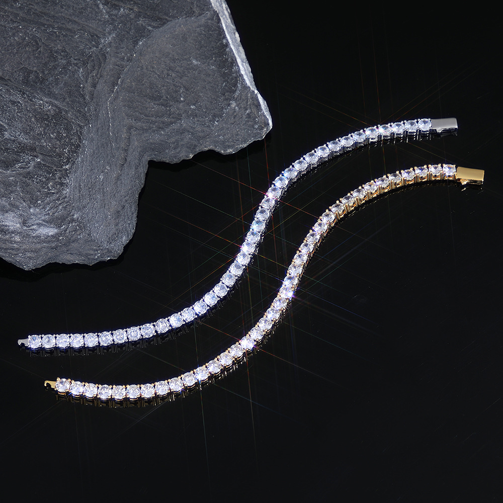 Hip Hop 5A CZ Diamonds Tennis Chain Bracelets Spring Chain Clasp 18K Real Gold Plated Jewelry