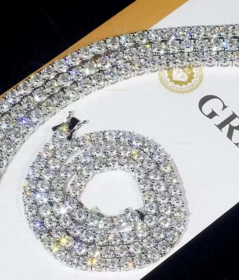 necklace moissanite chain Custom Sier Real White 5mm Moissanite Dia Tennis Gold Chain Necklace