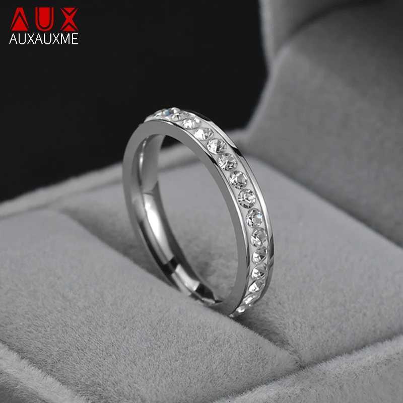 Auxauxme Single Row Line Zircon Wedding Ring For Women Stainless Steel Elegant Engagement Rings For Anniversary Love JewelryW251017