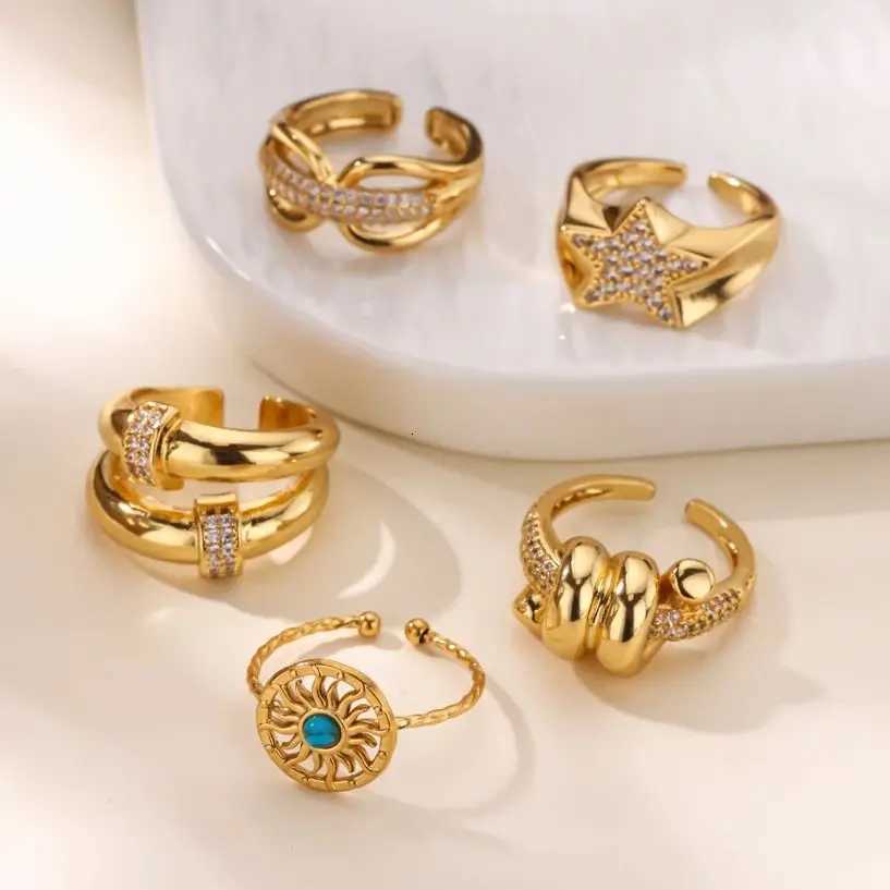 316L Gold Plated Stainless Steel Zircon Rings For Women Chain Geometry Finger Ring Jewelry Gift anillos mujer 2025 New TrendyW251017