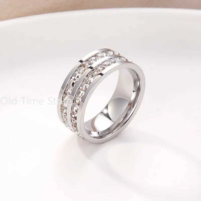 Hot Sale Double Crystal Woman Fashion Ring Rose Gold Color Filled Titanium Steel Rings for Women Female Fine JewelryW251017