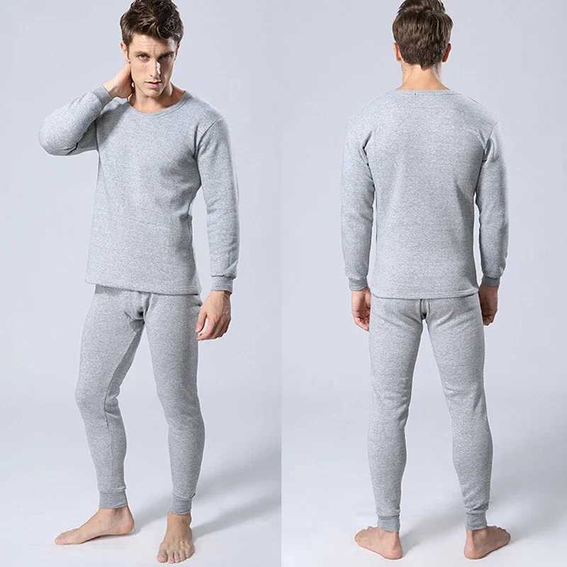 Winter Thermal Underwear Sets Men Fleece Long Johns Fleece Tops Pants Underwear Indoor Casual Clothing Pajamas Suit H251017