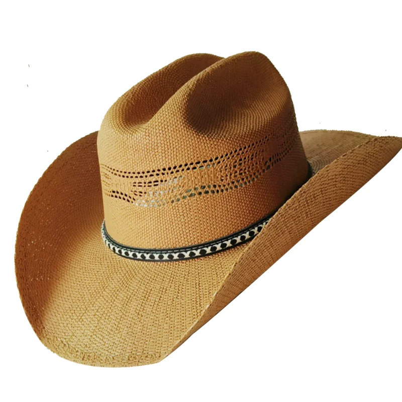 Mens Vintage Western Cowboy Hat Handmade Straw Weaving Beach Sun Hat Gentleman Cowgirl Jazz Hat Sombrero Hombre 251015