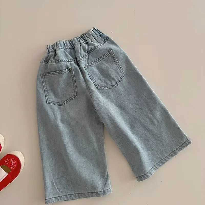 2025 Summer Kids Girls School Wide Leg Pants Korean Printed Bows Baby Girls Jeans Straight Denim Pant New Sweet Fashion 28yT251017