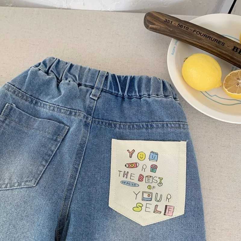 Kids Pants Boys Korean Childrens Pocket Clothing 2025 Spring New Trousers Straight Wide Legs Jeans Spring New High Quality1 2 3T251017