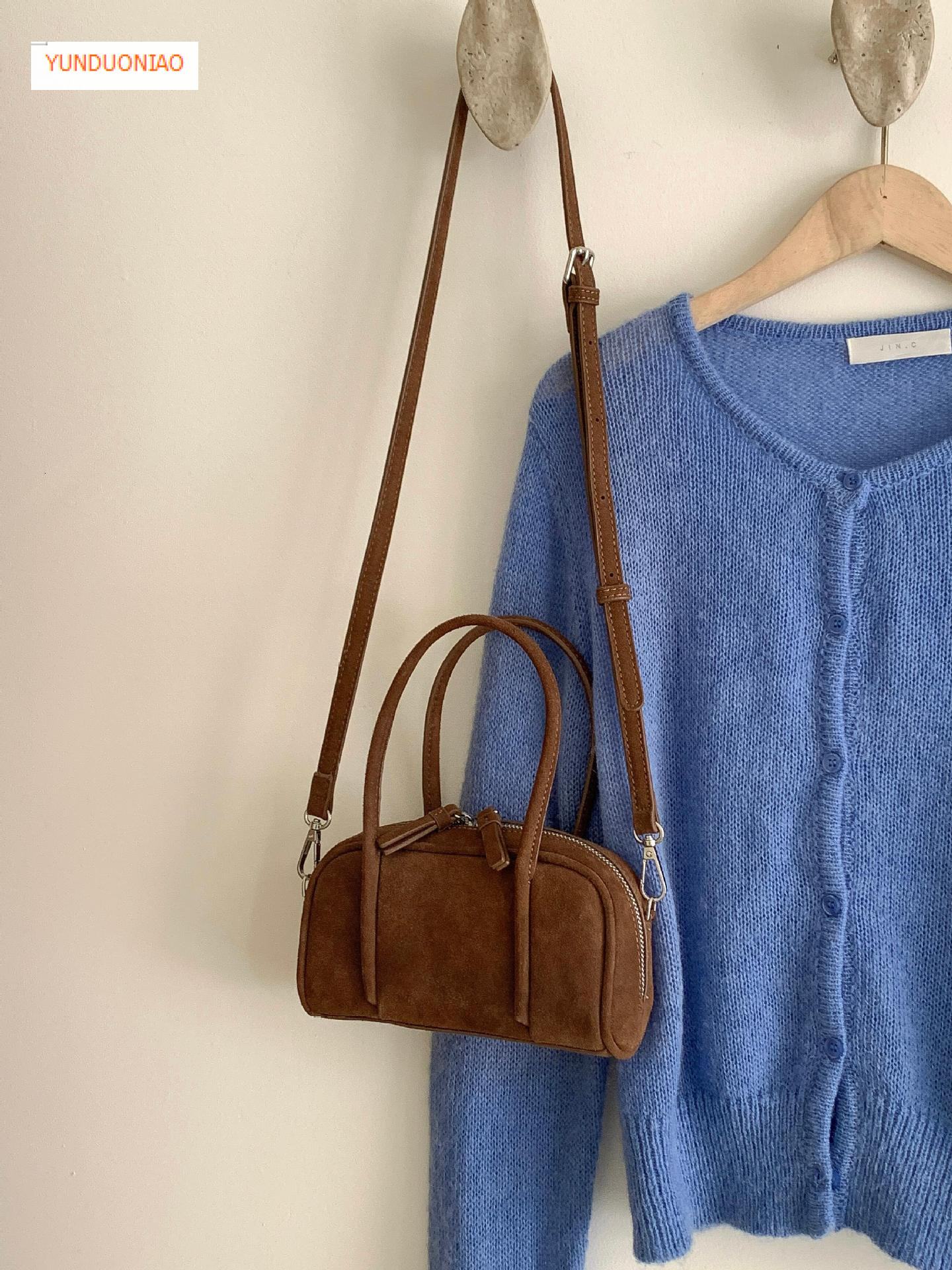 Autumn and winter suede Boston bag fashionable retro style luxury handbag new designer bag women's shoulder crossbody bag