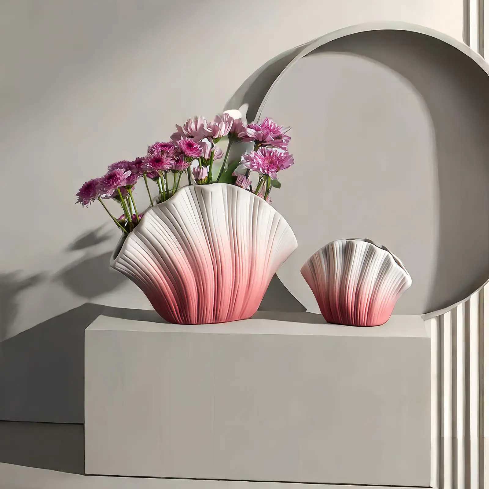 Vase ceramic flower arrangement highend and creative crossborder vintage style high aesthetic value shell ceramic vase deco C251017