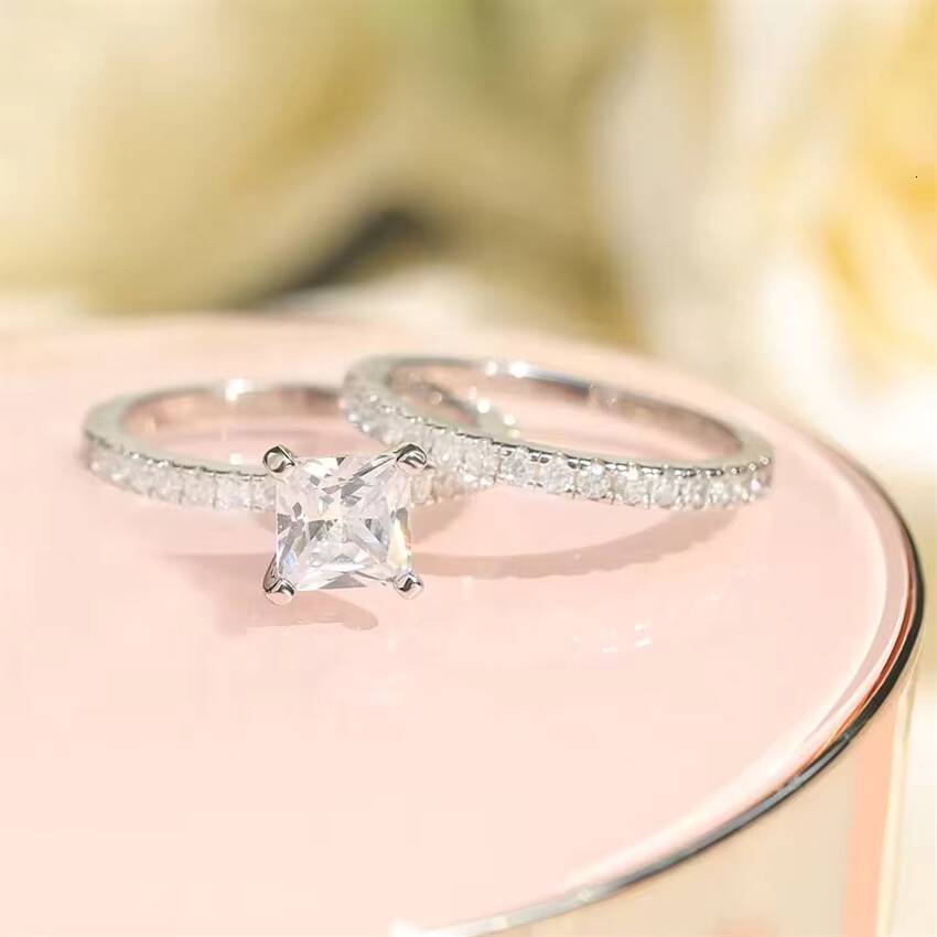 Speedin Fine Jewelry 14k 18k White Yellow Gold Wedding Ring Set 2ct DVVS CVD Princess Cut Lab Diamond Jewelry Ring