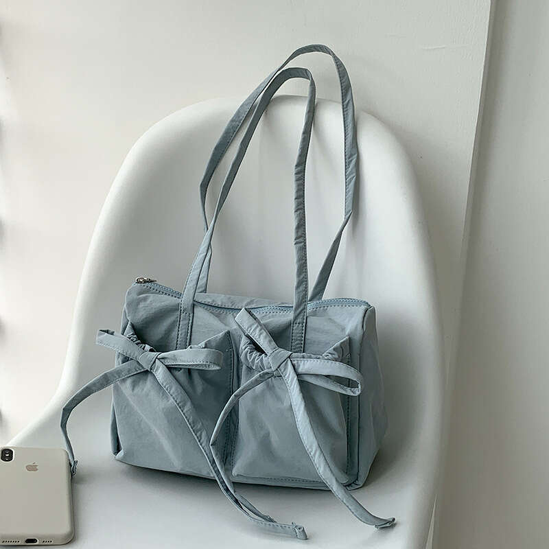 New Bowknot Tote Summer High-End Large Capacity Shoulder For Women Simple Versatile Nylon Commuter Bag B5