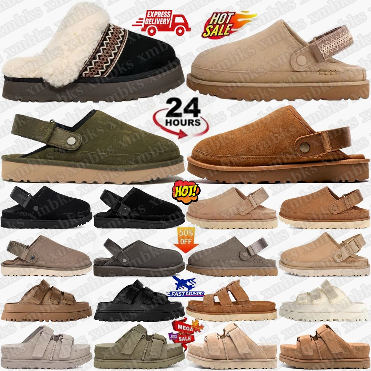 Designer Goldenstar Villa Clog Sliders Pantoufles Cuir Regen Slide Châtaignier Moutarde Graine Noir Sable Châtaignier Hickory Femmes Plateforme S