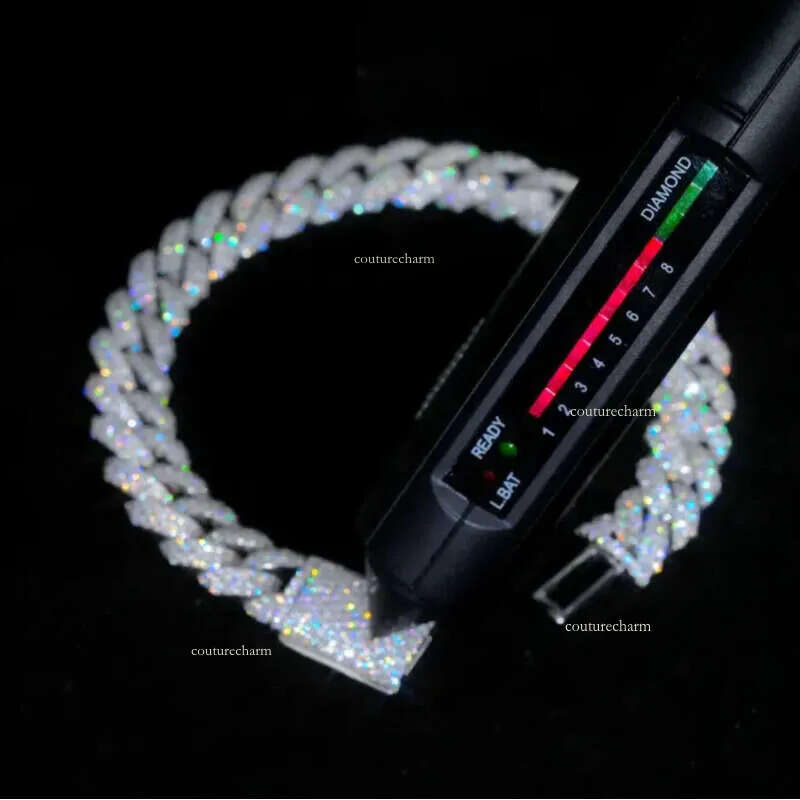 Classy Men's Sterling Sier Necklace with Exquisite 18mm Moissanite Stones - Contemporary 3 Rows Cuban Style