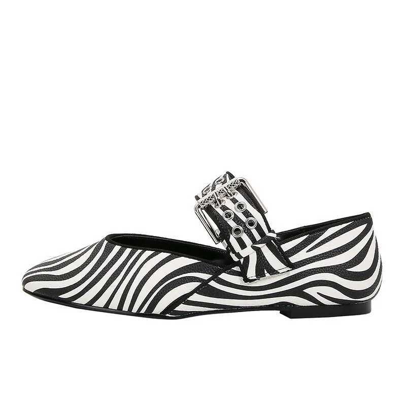 Fashion Zebra Print Ballet Flats Women Luxury Wide Strap Metal Buckle Mary Jane Shoes Comfort Casual Designer Shoes for Women Z251015