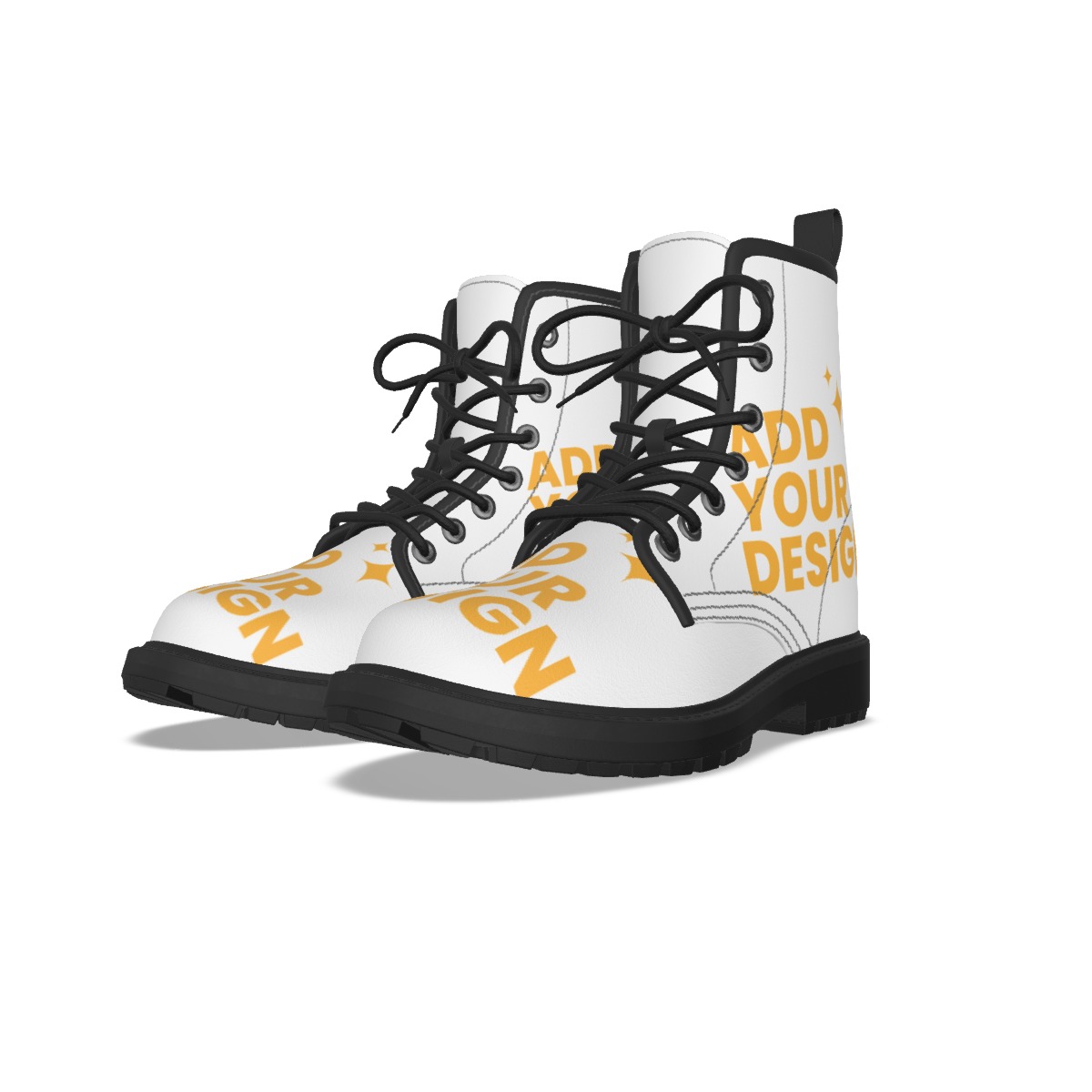 DHgatepod Women's Allover Print Martin Boots Black | PU Upper Rubber Sole | Fashion Ankle Boots Back Pull Loop