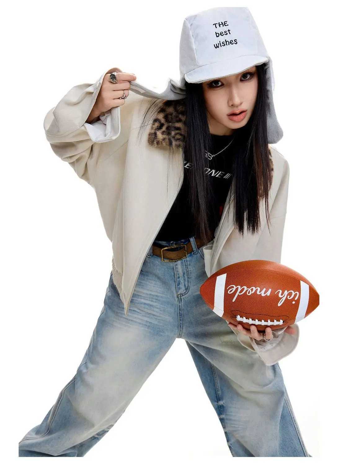 American Retro Spliced leopard Print Lapel Deerskin Fur Collar Jacket Autumn NEW Daily Casual Loose Version Trendy Top Women W251016