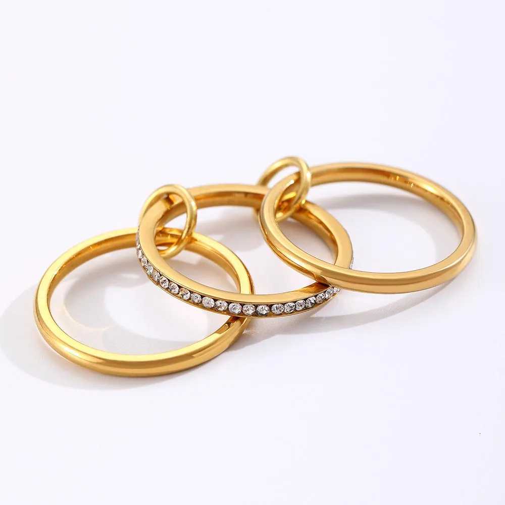 Minimalism Glossy Shiney Stainless Steel White Crystal Inlaid Multilayer Stacked Rings for Women Waterproof Jewelry Wholesale Z251017