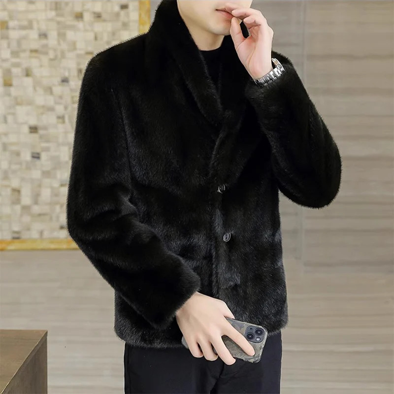 Mens winter mink jacket with fleece blazer collar wool coat Winter premium short fur coat 251017