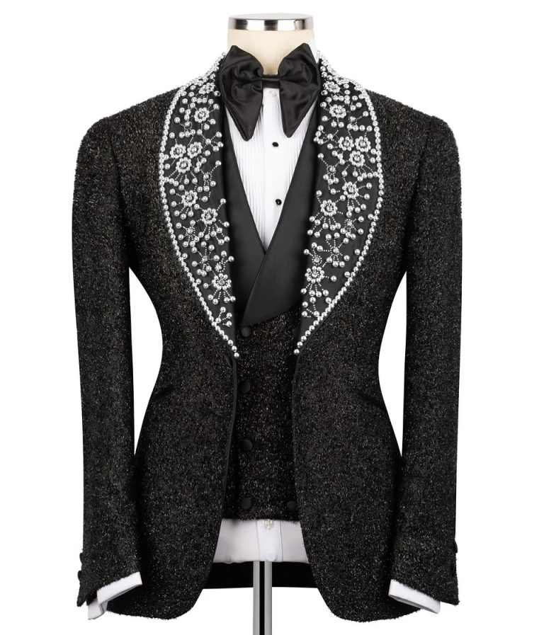 Luxury Customized Wedding Groom Tuxedo Shawl Lapel Pearls Formal Occasion Prom Party Men Suits Trajes Para Hombre
