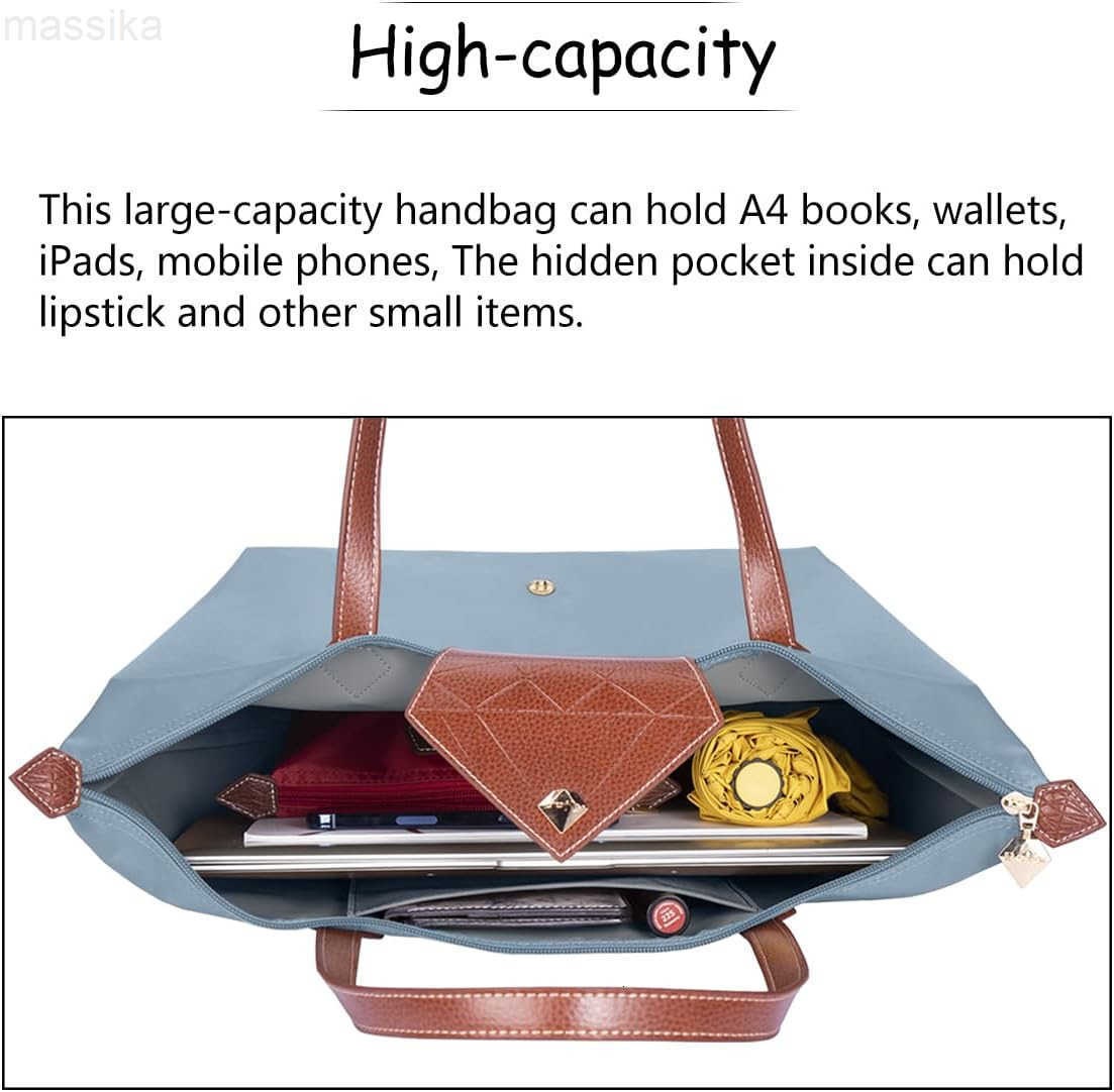 Women Tote BagStylish Waterproof Nylon Ladies Shoulder Bag Folding Beach Travel Bag for WorkShopping Large M251017