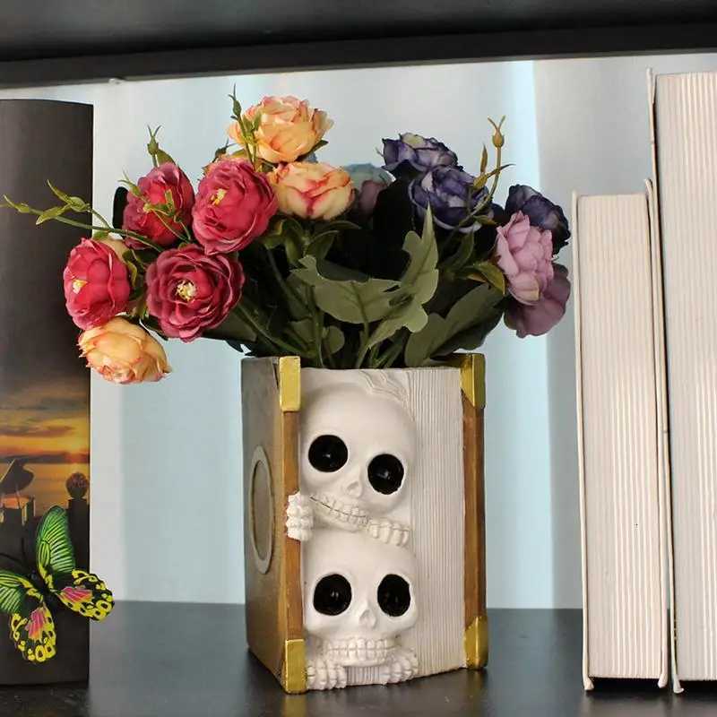 Skull Vase Skull Book Planter Pot Halloween Skeleton Planter Book Flower Planter Unique Creative For Garden Succulent Plant C251017