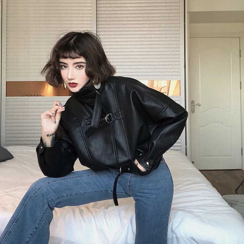 Women Faux Leather Jacket Batwing Sleeve Moto Biker Coat Short Zipper PU Black Jacket Spring Street Leather Coat PY102T251017