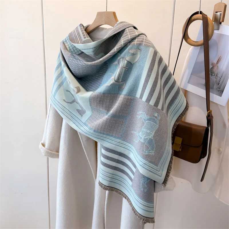 New Horse Print Winter Scarf Women Imitation Cashmere Warm Foulard Lady Scarves Female Thick Soft Shawls Wraps Blanket C251017